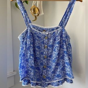 Free People Blue Floral Crop Tank Top Small